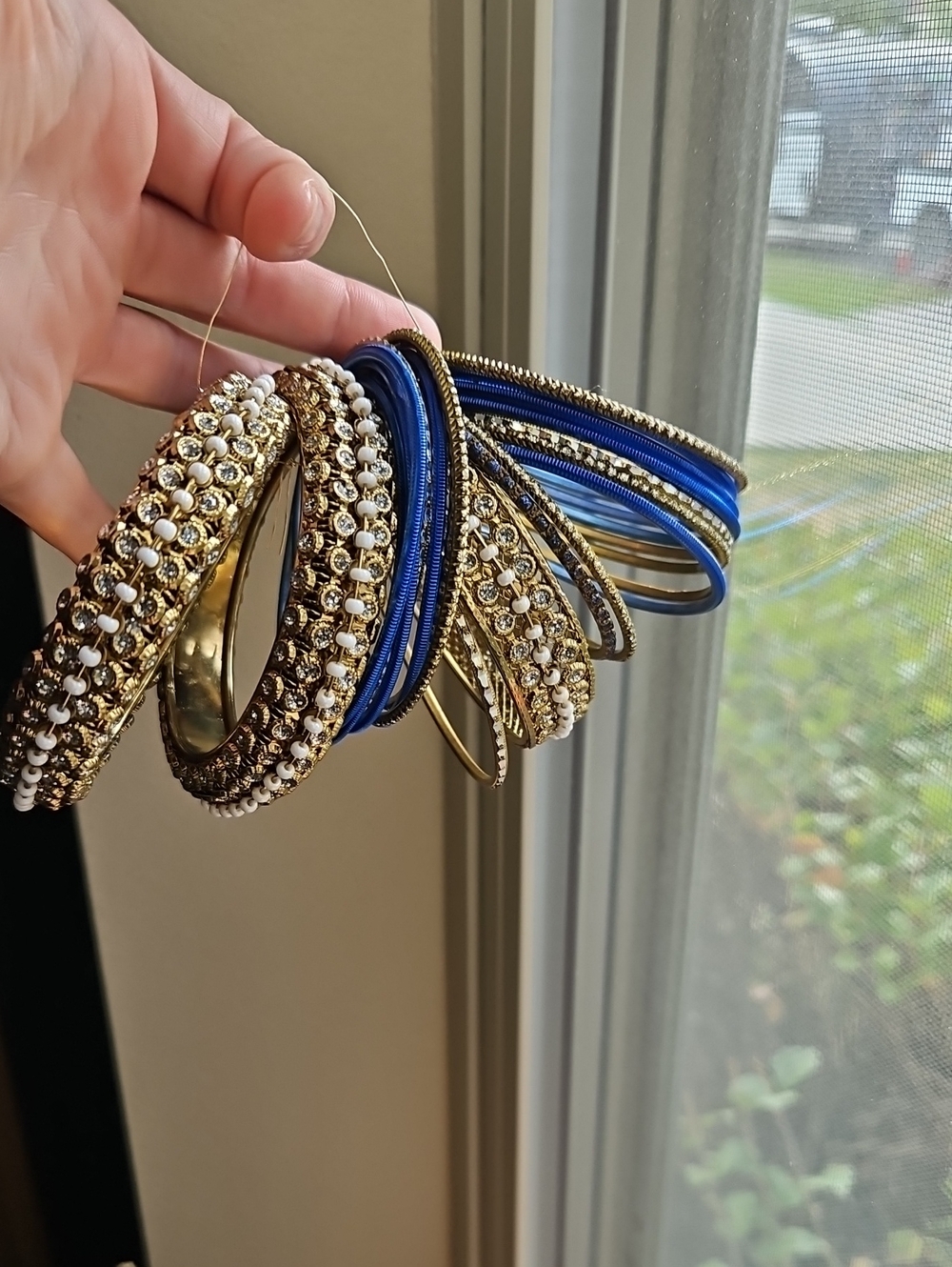 Women's Gold And Blue Bangles Bracelet Set - Size 2.6 - Indian - Wedding